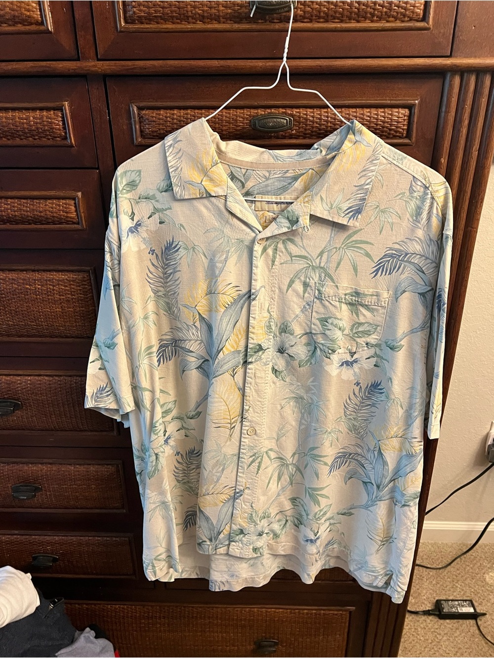 Tommy Bahama Light Blue and Cream Tropical Camp Shirt
